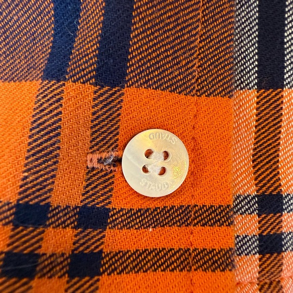 Staud Crosshill Dress in Poppy Plaid Orange Blue White - Picture 3 of 7